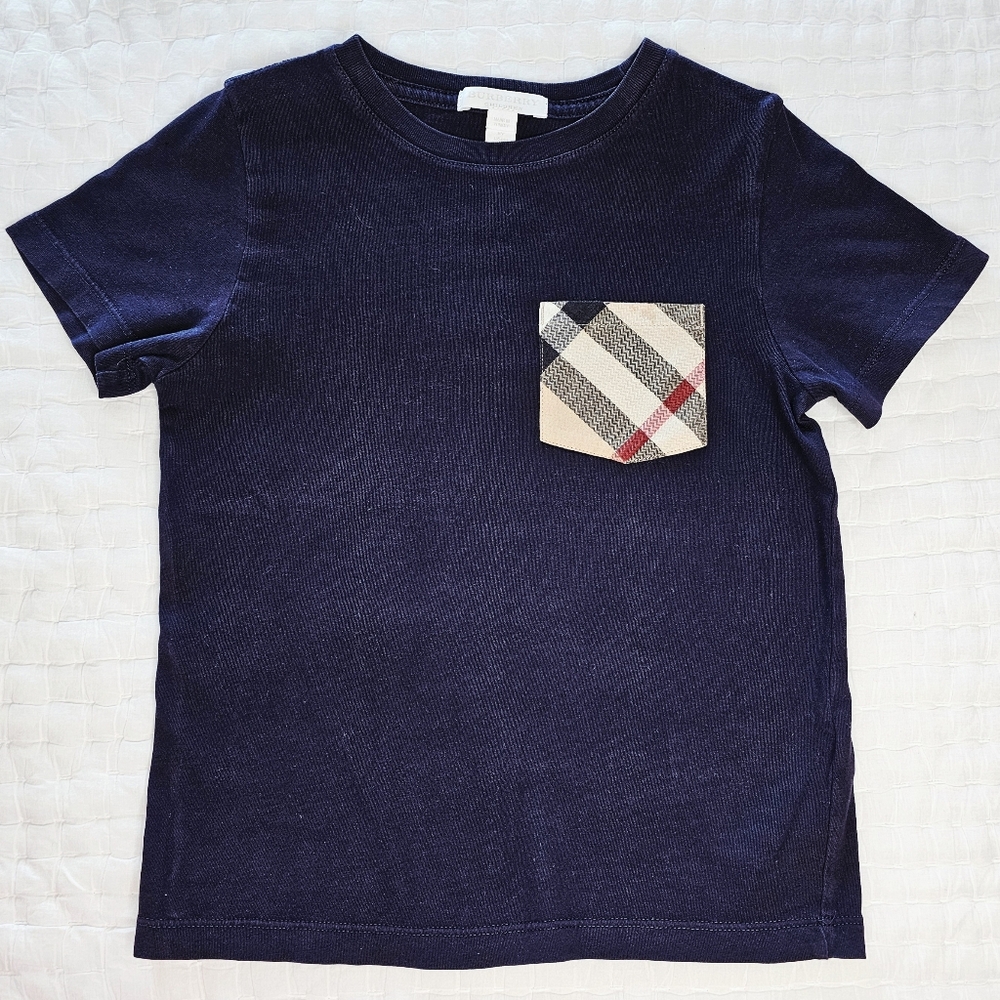Burberry Kids Black Tee with Iconic Checkered Pocket